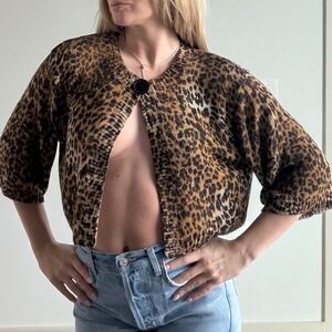 Vintage Y2K August Silk Leopard Print Cardigan Size XL